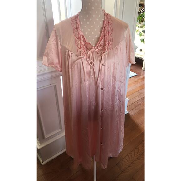VANITY FAIR Vintage Pale Pink Peignoir Set Nightgown Robe Women's Size Small USA - Picture 1 of 16